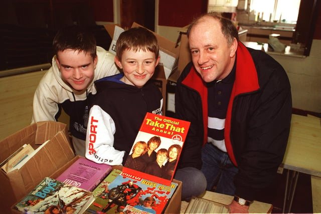 The 13th Tickhill, Doncaster scouts raised around  £130.00 from a jumble sale at their scout hall on Saint Marys Road Tickhill in 1998. Pictured with the last unsold bits, including this take that annual which didn't sell