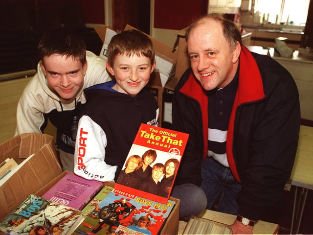 The 13th Tickhill, Doncaster scouts raised around £130.00 from a jumble sale at their scout hall on Saint Marys Road Tickhill in 1998. Pictured with the last unsold bits, including this take that annual which didn't sell