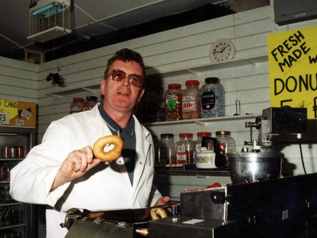 In 1997 the first donut stall came to Doncaster markets - pictured is Mick Mays cooking up a fresh batch