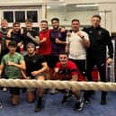 Maltby Main football club visits Sheffield Boxing Centre,  Glyn Rhodes left