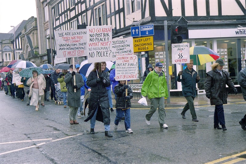 Hundreds marched through the town centre in 2001 to protest about The Ridge children's home in the town.