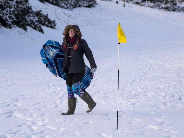 Emily Sanderson and her sledge at The Braids Golf Course