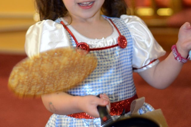Gospel Mission Chruch pancake race in 2015 where Aaliyah Holland, 5, practiced her pancake tossing skills.