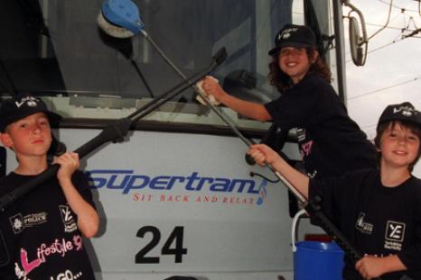 Students from Walkley Primary School washed the Supertram in 1997  to raise money for charity