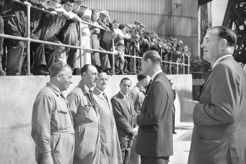 The Duke of Edinburgh at the North Sands shipyard of Joseph L Thompson in 1963.