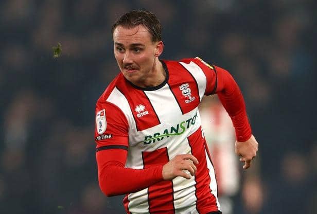 DERBY, ENGLAND - FEBRUARY 14:  Jack Diamond of Lincoln City in action during the Sky Bet League One between Derby County and Lincoln City at Pride Park Stadium on February 14, 2023 in Derby, England. (Photo by Mark Thompson/Getty Images)