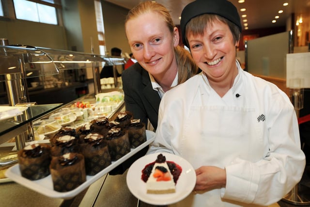 Meg Shaw, right, pastry catering assistant, is pictured with Alicia Panichella, John Lewis restaurant manager, in 2008