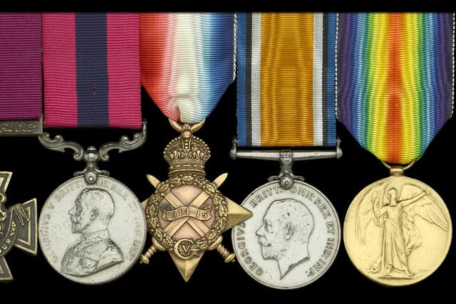 Sergeant Arnold Loosemore, from Sharrow, Sheffield, was awarded the Victoria Cross for his bravery during the First World War. The VC medal is being auctioned by Noonans and is expected to fetch £180,000-220,000. Sergeant Loosemore's VC medal is pictured on the far left, beside his other medals. Photo: Noonans