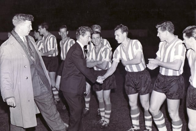The Doug McMillan benefit match at Hillsborough in October 1961. McMillan had a leg amputated after the Owls' team coach crashed on Boxing Day the previous year.