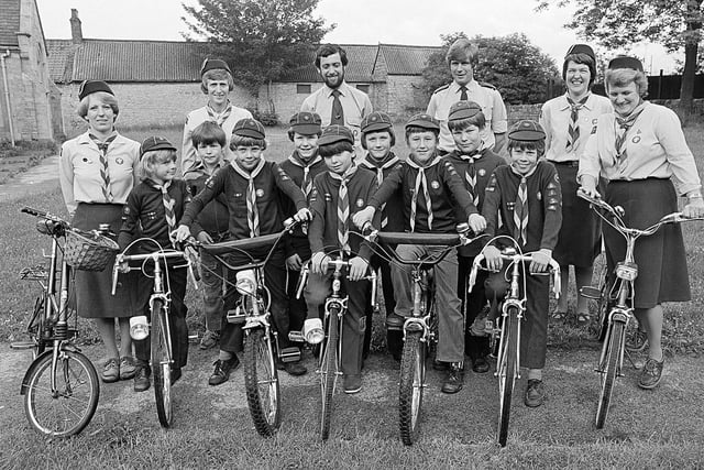 1980's cohort of Shirebrook Cubs taking part in their cycling proficiency test.