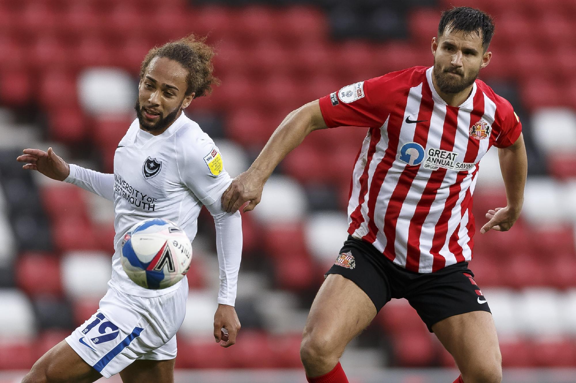 Pompey's Marcus Harness and Sunderland's Bailey Wright. Picture: Daniel Chesterton