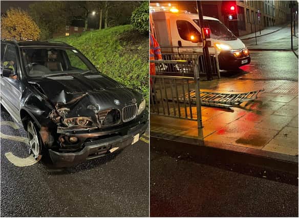 A drink driver was arrested after he was spotted by police officers in a damaged car following a crash on the outskirts of Sheffield city centre
