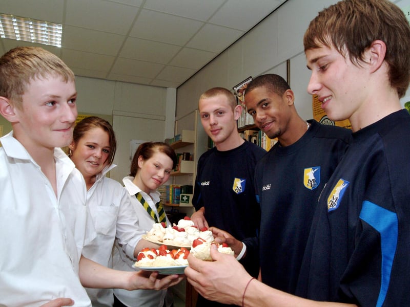 Pupils at Brunts prepare a buffet lunch for Mansfield Town players. Pictured, from left, are Nick Hollingworth, Vivienne Bonsall, Jess Boulton, Chris Wood, Austin McIntosh, and Dan Sleath.