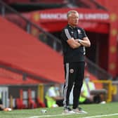 Sheffield United boss Chris Wilder looks on during his side's 3-0 defeat to Manchester United at Old Trafford. (Photo by Martin Rickett/Pool via Getty Images)