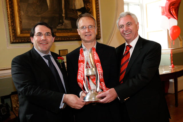 Sean O'Driscoll and John Ryan with mayor of Doncaster Martin Winter