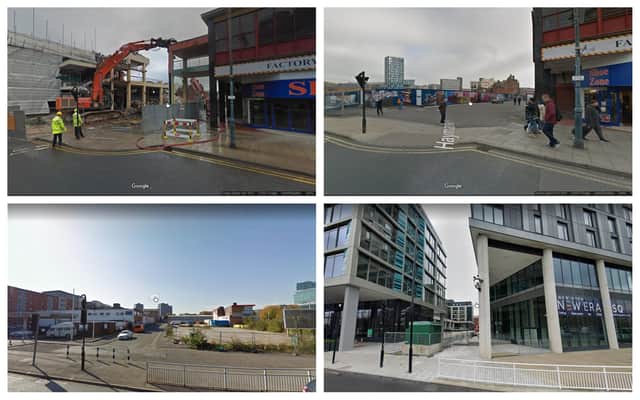 Google Maps images of the former Castle Market and New Era development, Sheffield