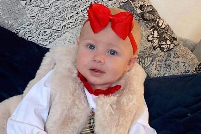 Bexley-Rae is ready for her first Christmas in this great outfit.