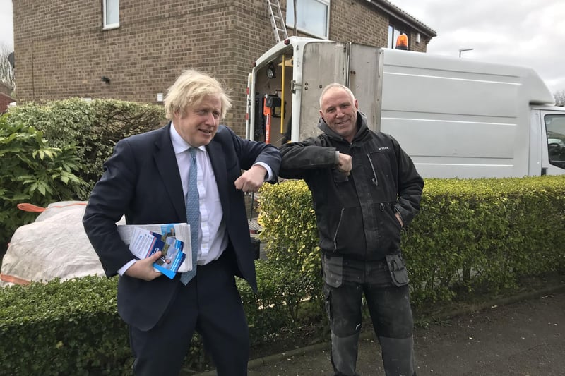 Kevin Richardson, right, with Boris Johnson in Mildenhall Close, Hartlepool.