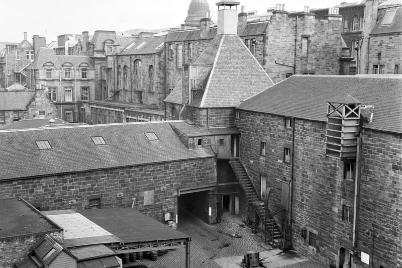 Looking into the yard of Whitbread's Archibald Campbell, Hope & King brewery (Argyle brewery) in Chambers Street Edinburgh in March 1971.
