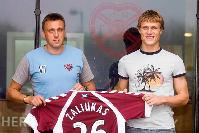 Zaliukas stands alongside manager Valdas Ivanauskas after signing for the club in an initial loan deal from Kaunas in August 2006. Picture: SNS