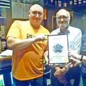 Managers of the Chantry Inn, Terry and Alison, awarded with pub of the month by CAMRA