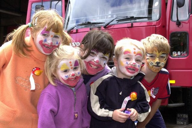 Doncaster Fire Station held an open day in 2001 - children at the event with their faces painted.