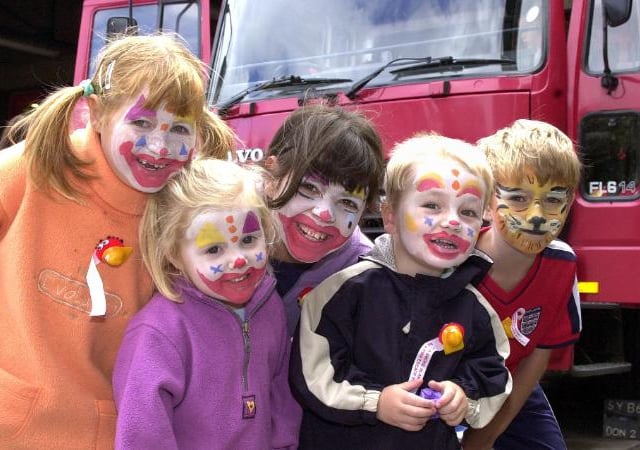 Doncaster Fire Station held an open day in 2001 - children at the event with their faces painted.