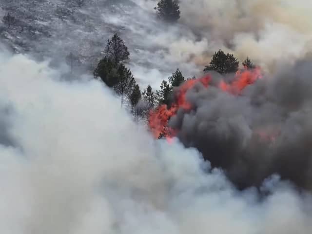 Dramatic footage of the wildfire has been captured by the Derby Mountain Rescue Team.  Credit: Derby Mountain Rescue Team
