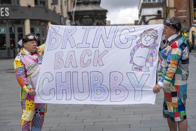 Roy 'Chubby' Brown supporters at a protest in Sheffield city centre