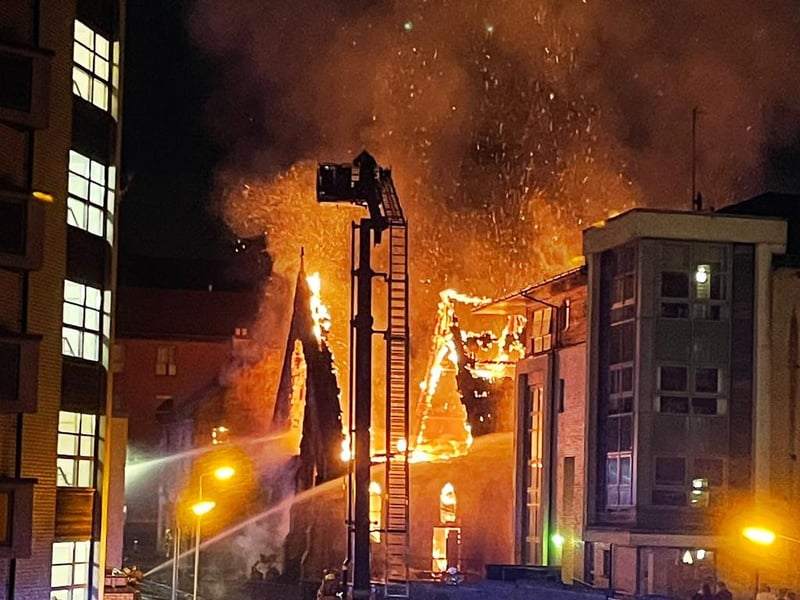 Flames could be see throughout the night completely destroying the historic church. One video circulating on social media showed the roof collapsing in as the fire raged on.