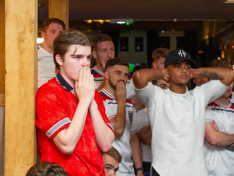 England fans at Green Posts, Hilsea, Portsmouth for the England vs Italy match on 11 July 2021. Pictured: Fans after the game was over. Picture: Habibur Rahman