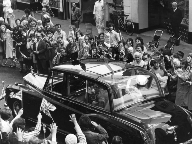 Outside the Odeon, North End, Portsmouth, during the Queen's visit for the Fleet Review in June 1977.