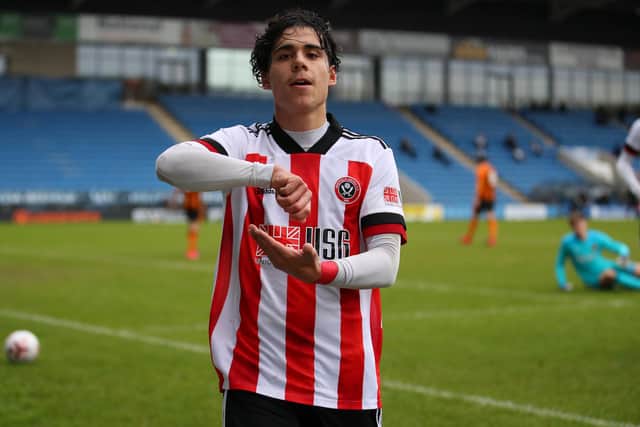 Hassan Ayari celebrates scoring for Sheffield United's under 23s: Simon Bellis/Sportimage
