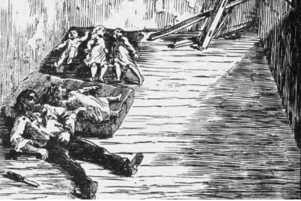 The grisly Laycock family home murder scene, depicted by the Illustrated Police News