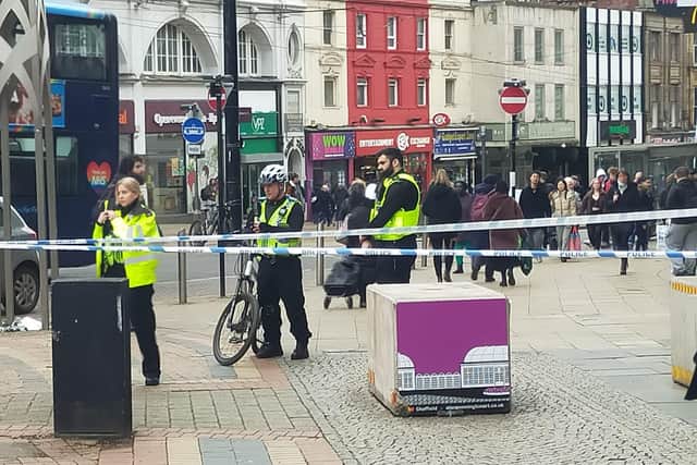 It is not known if anyone has been injured following the incident on Fargate in Sheffield at around 12 noon on March 3.