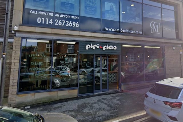 Piri Fino, at 833 Ecclesall Road, was given a food hygiene rating of four on January 24, 2022. Hygienic food handling: Generally satisfactory. Cleanliness and condition of facilities and building: Good. Management of food safety: Good.