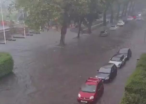 Cars parked in Comley Bank in Stockbridge, Edinburgh, were pictured almost submerged in rainwater after flash floods hit parts of the city during the storm.