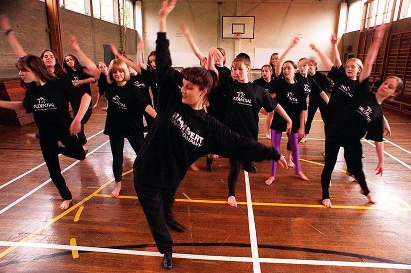 Lisa Wilson (foreground) of the Rambert Dance Company, takes a dance workshop with girls at All Saint's School, Sheffield, October 1997