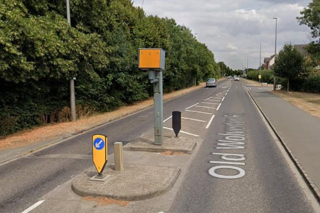 The speed camera is sited in the centre the road just before the industrial estate section in Wolverton.