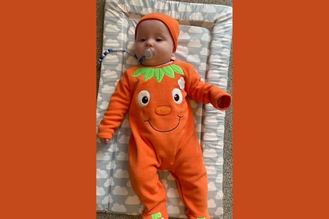 Five-month-old Kye dressed as a pumpkin. Picture by Lucy Wales.