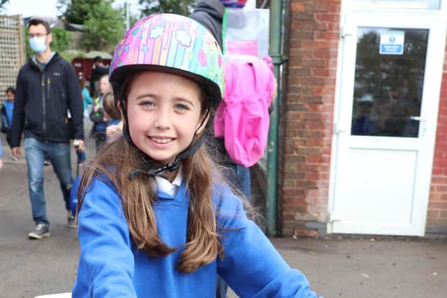 Jasmine rides to school at Ecclesall Primary