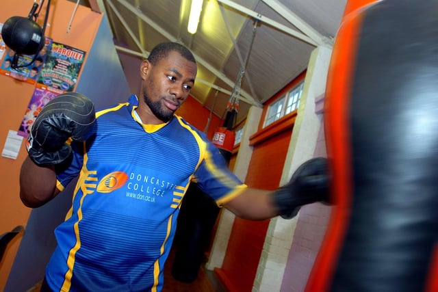 Doncaster Lakers player Joe Mbu pictured in training at the Lindholme boxing gym in 2006