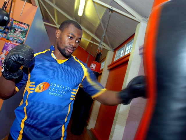 Doncaster Lakers player Joe Mbu pictured in training at the Lindholme boxing gym in 2006