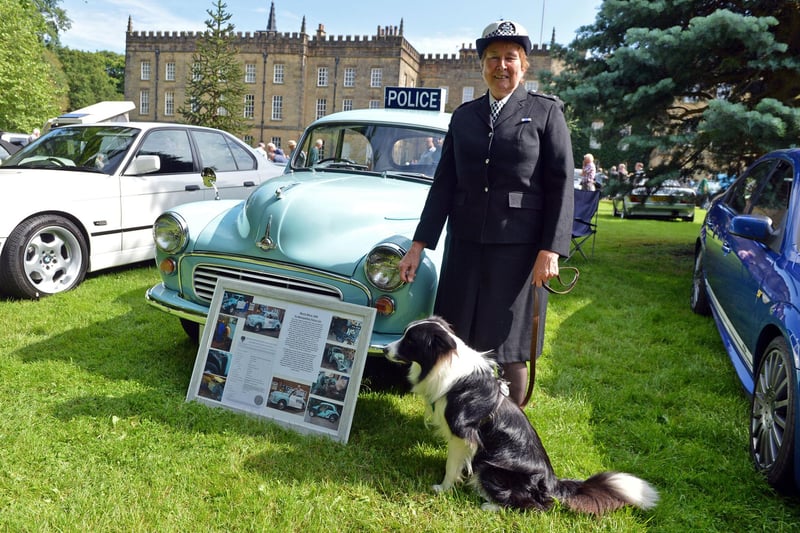 Carol Sharpe and dog Robbie with husband Graham's 1970 ex Scotland Yard police car.