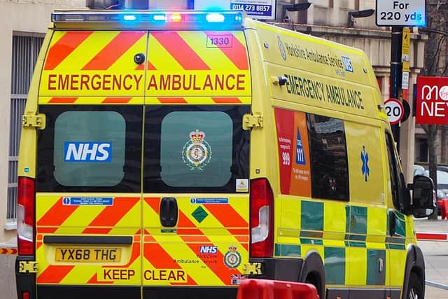 Emergency services were called to a car crash after a vehicle ended up on its roof between Sheffield and Meadowhall. File picture shows an ambulance