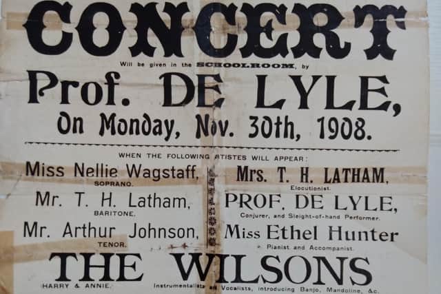 A poster for Professor De Lyle's grand 1908 concert, held in the Bethel Chapel schoolroom on Cambridge Street, Sheffield