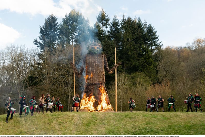Druids perform the traditional burning of the famous Wickerman. Picture: Jordan Pettitt/Solent News & Photo Agency