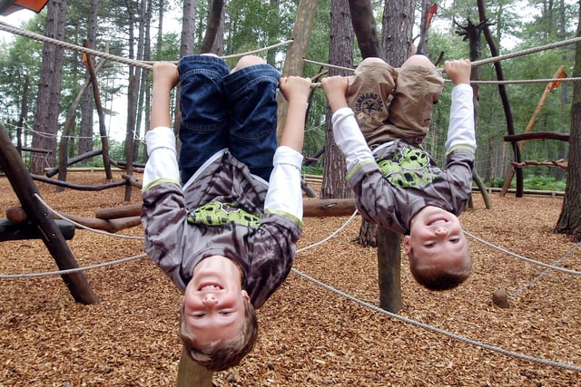 Cory Simpson nine and his brother Hayden Simpson six let their hair down at the new adventure play area at Sherwood Pines in 2007