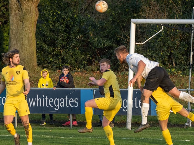 Action from Heanor Town v Selston at the Town Ground on Monday.
