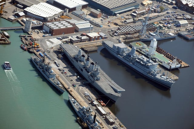 20th April 2011. Portsmouth Naval Base, HMS Ark Royal left and RFA Fort Austin (A386) right. Picture: Paul Jacobs 111408-18